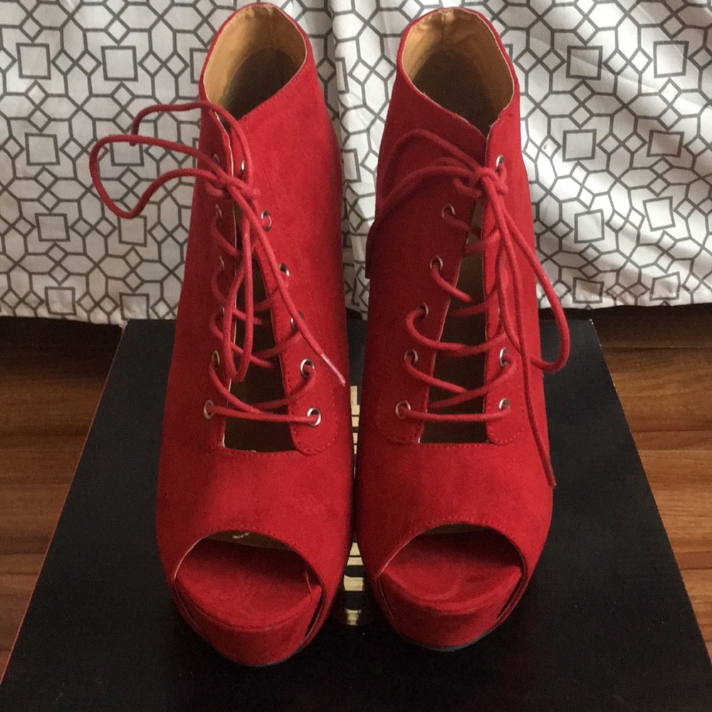 LIKE NEW red suede booties